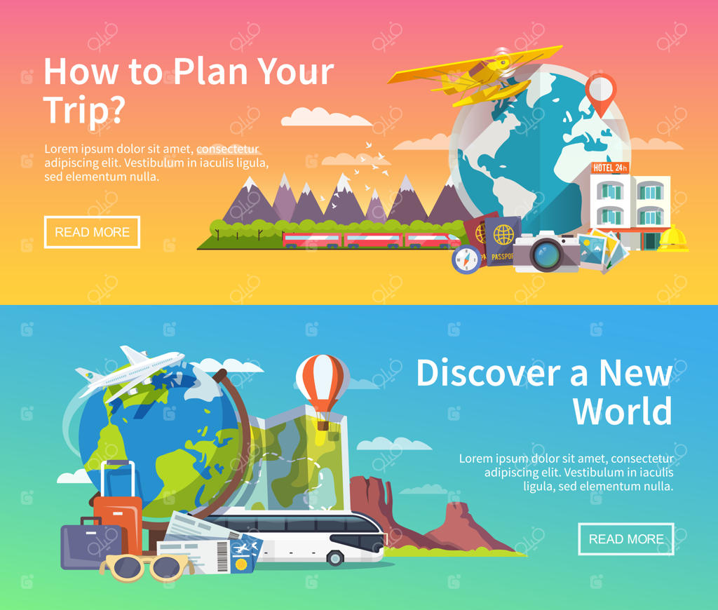 مجموعه زیبای بنرهای تخت با موضوع سفرهای تابستانی