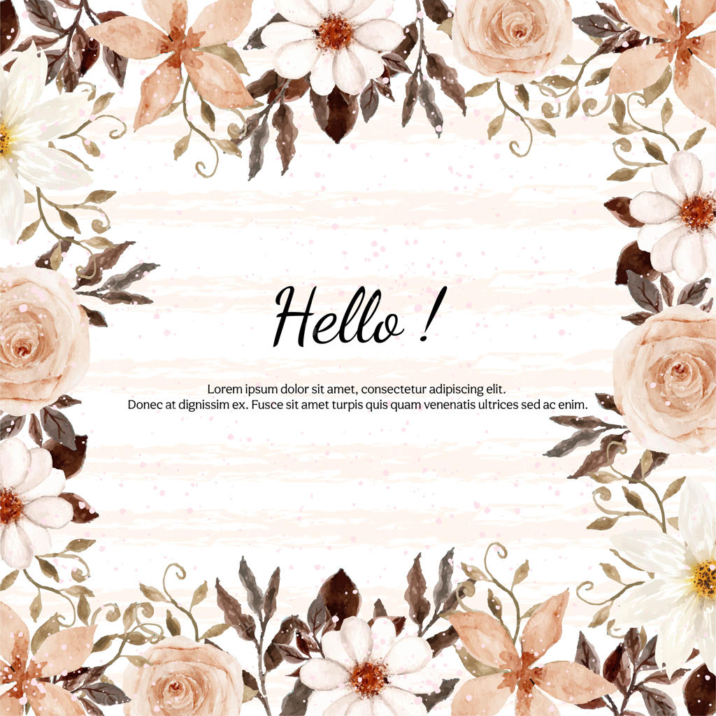 قاب گل آبرنگی قدیمی با طرح‌های قهوه‌ای و سفید زیبا