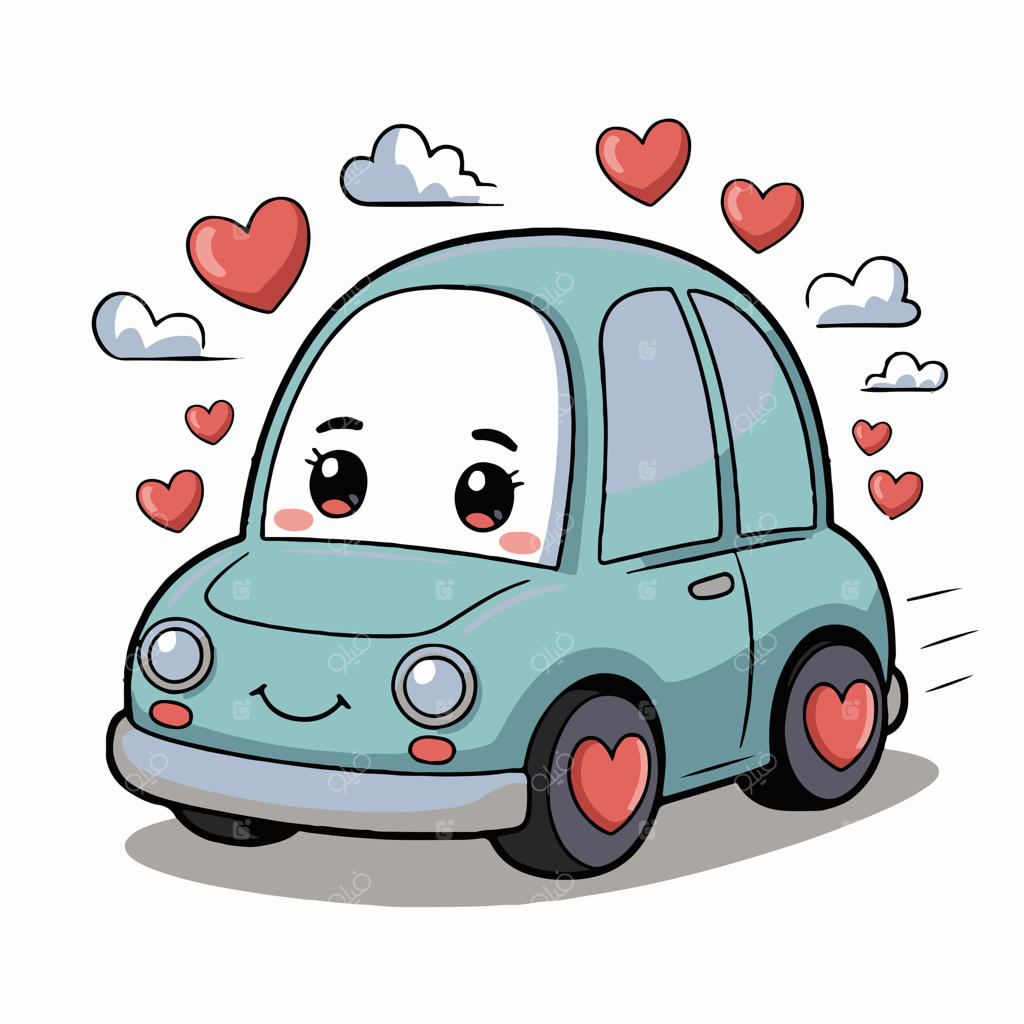 ماشین کارتونی با قلب‌های روی آن