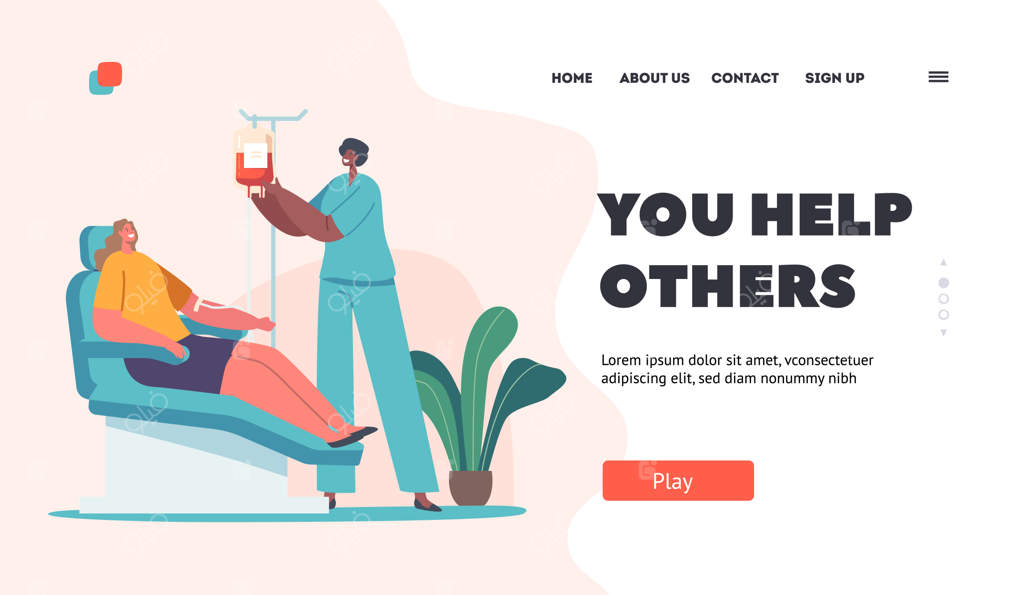 قالب صفحه فرود اهدای خون شخصیت زن: اهدای خون برای افراد بیمار و پرستاری از جان‌بخشیدن