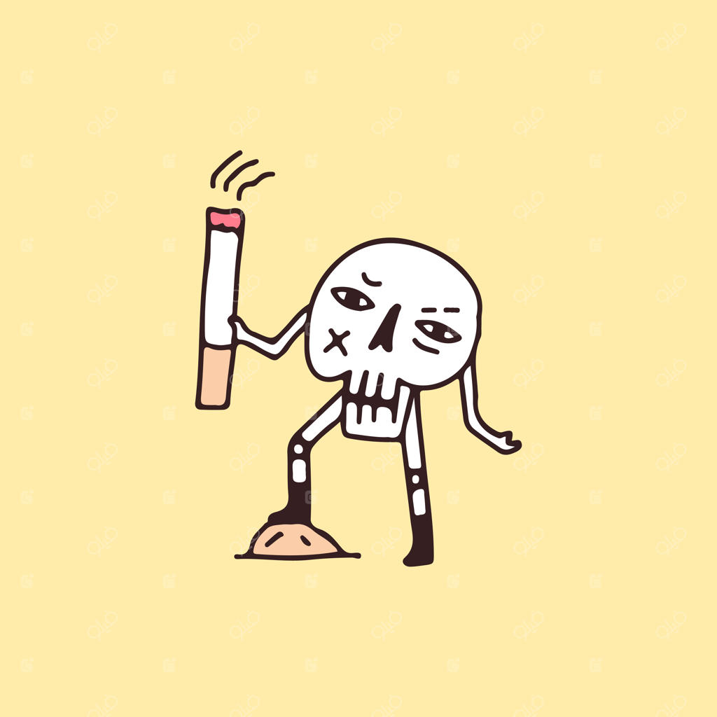 طرح شخصیت جمجمه بد با سیگار برای تی‌شرت، برچسب یا لباس.
