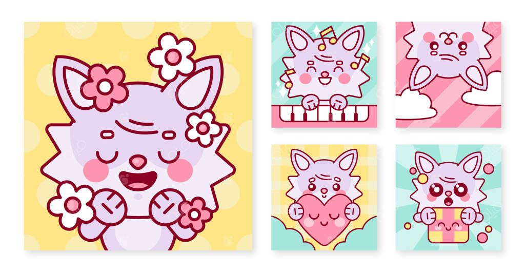 مجموعه پست‌های اینستاگرام با طرح‌های دستی به سبک کاوایی