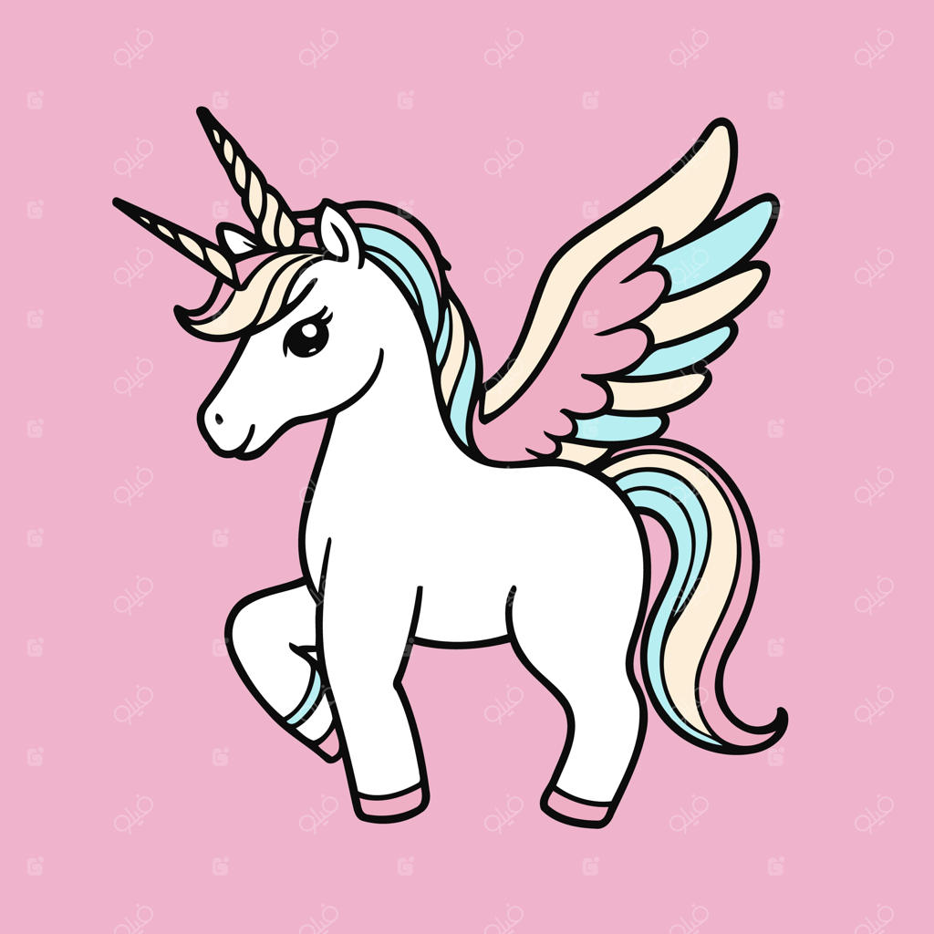 تصویرسازی وکتور تک‌شاخ بامزه برای کتاب داستان و رنگ‌آمیزی کودکان