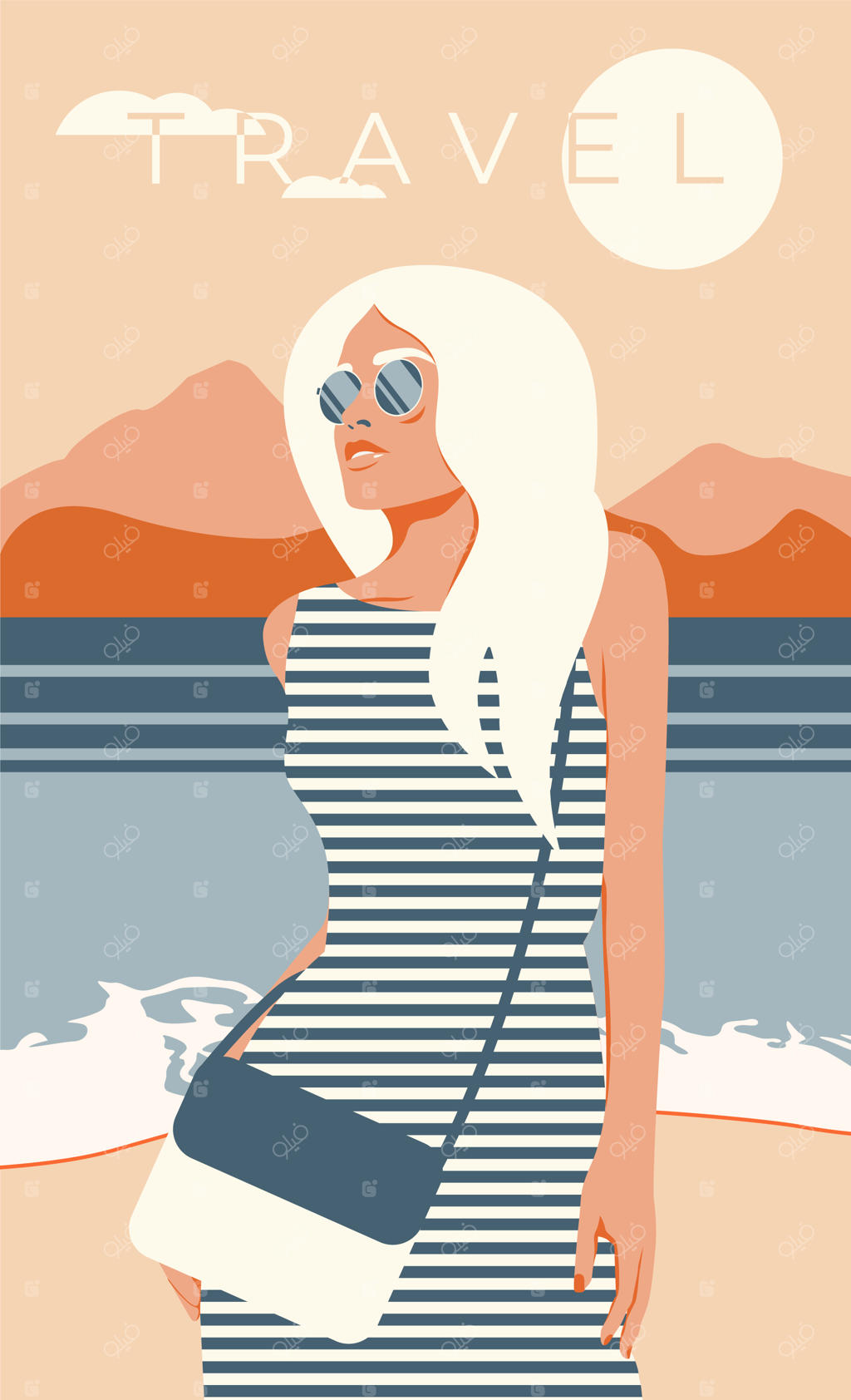 دختری با لباس دریا: پوستر وکتور به سبک رترو