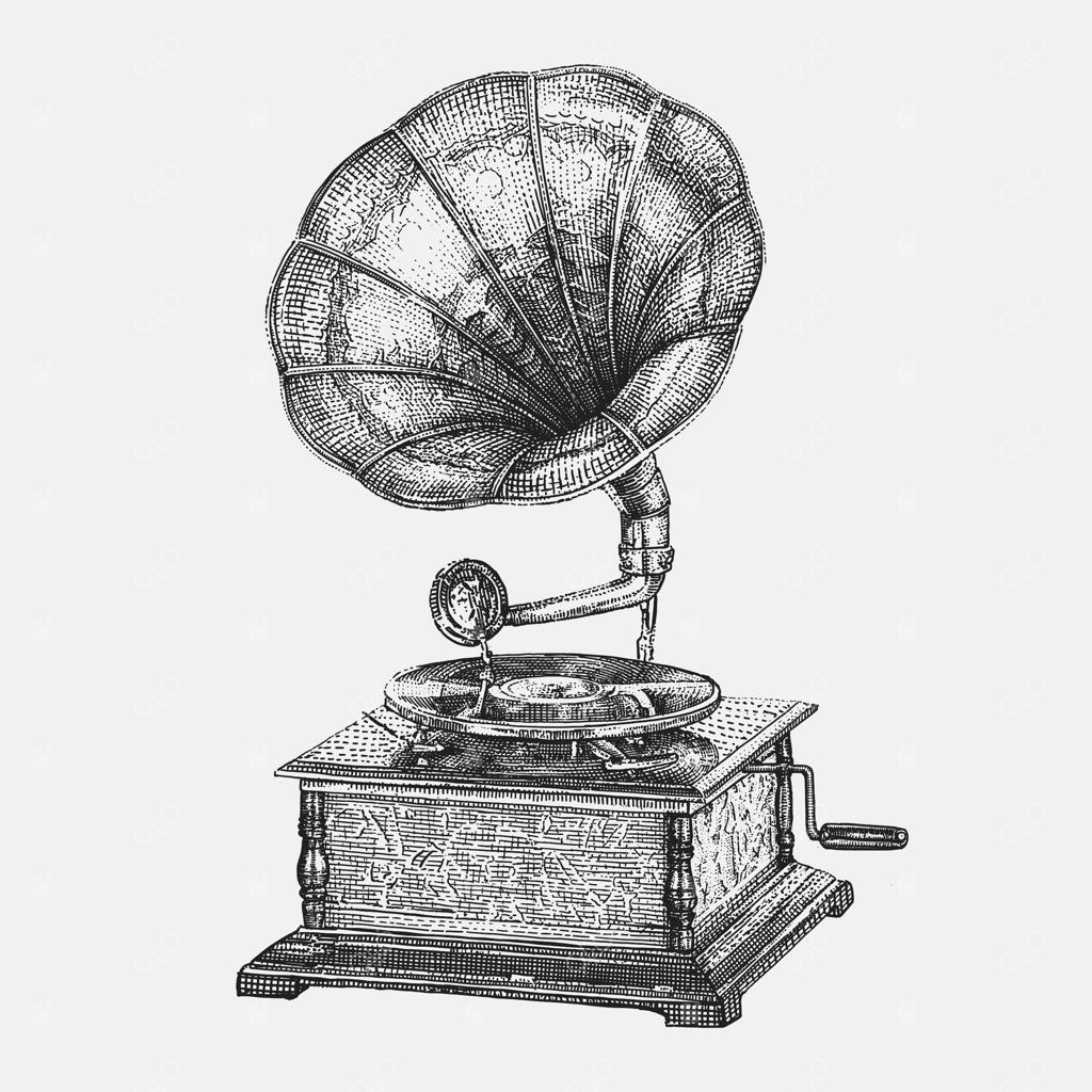 تصویرسازی دستی گرامافون قدیمی
