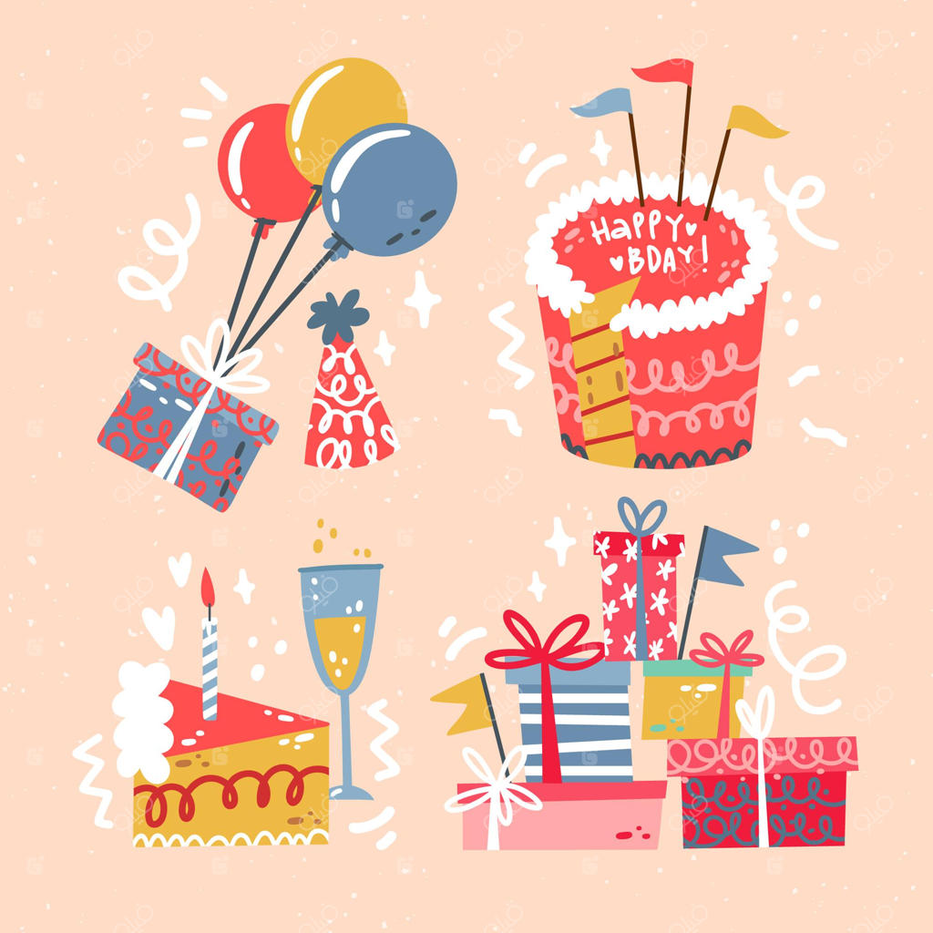 مجموعه تولدی بامزه با طراحی دستی