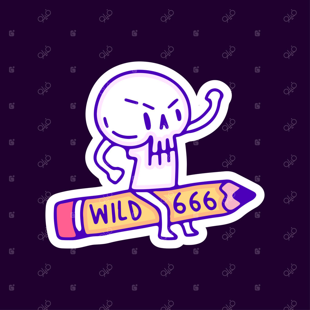 طنز جمجمه سوار بر مداد، تصویرسازی برای تیشرت، برچسب یا پوشاک.