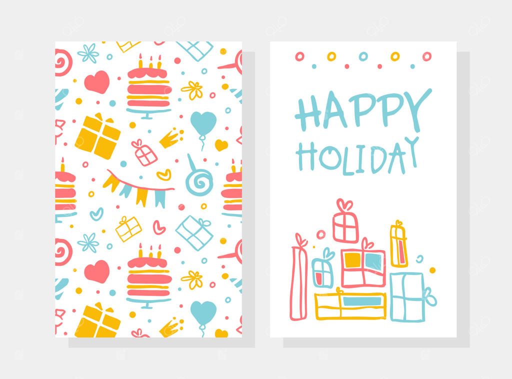 پترن کارت تعطیلات مبارک، بنر تزیین جشن تولد کودکان، پوستر، پس‌زمینه جشن، دعوتنامه به صورت تصویر کارتونی