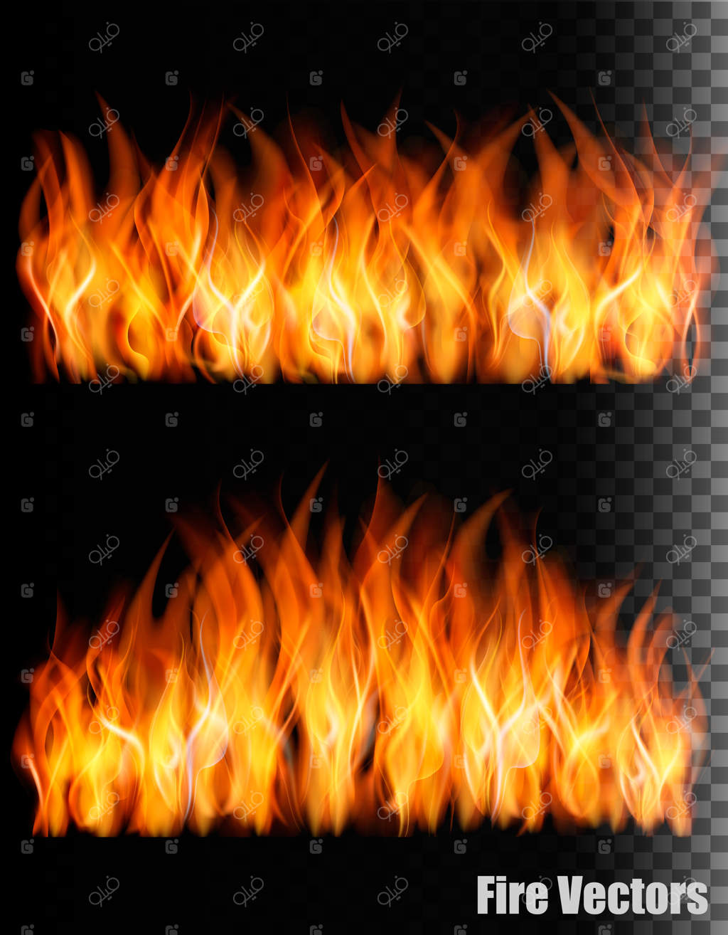 دو بنر با پس‌زمینه سیاه و شعله‌های آتش.