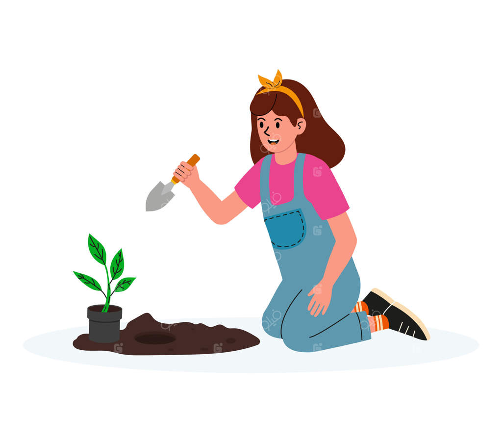 کودکی که در یک روز آفتابی در باغچه گیاهی می کارد