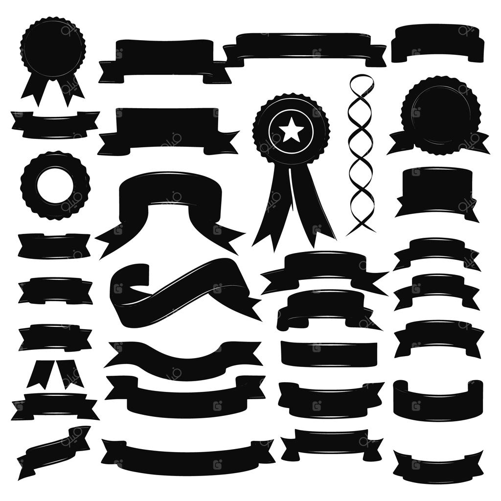 مجموعه وکتور سیلوئت و طرح‌های مشکی روبان و بنر