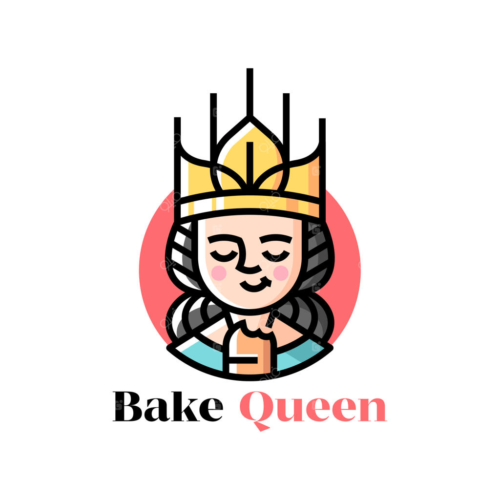 یک ملکه با تاج گندم طلایی و در حال خوردن نان - لوگوی کارتونی برای کسب و کار آشپزی