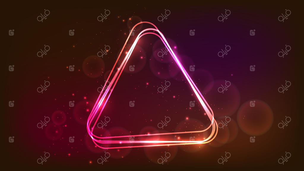 قاب مثلثی گرد نئون با افکت‌های درخشان و زرق و برق‌ها