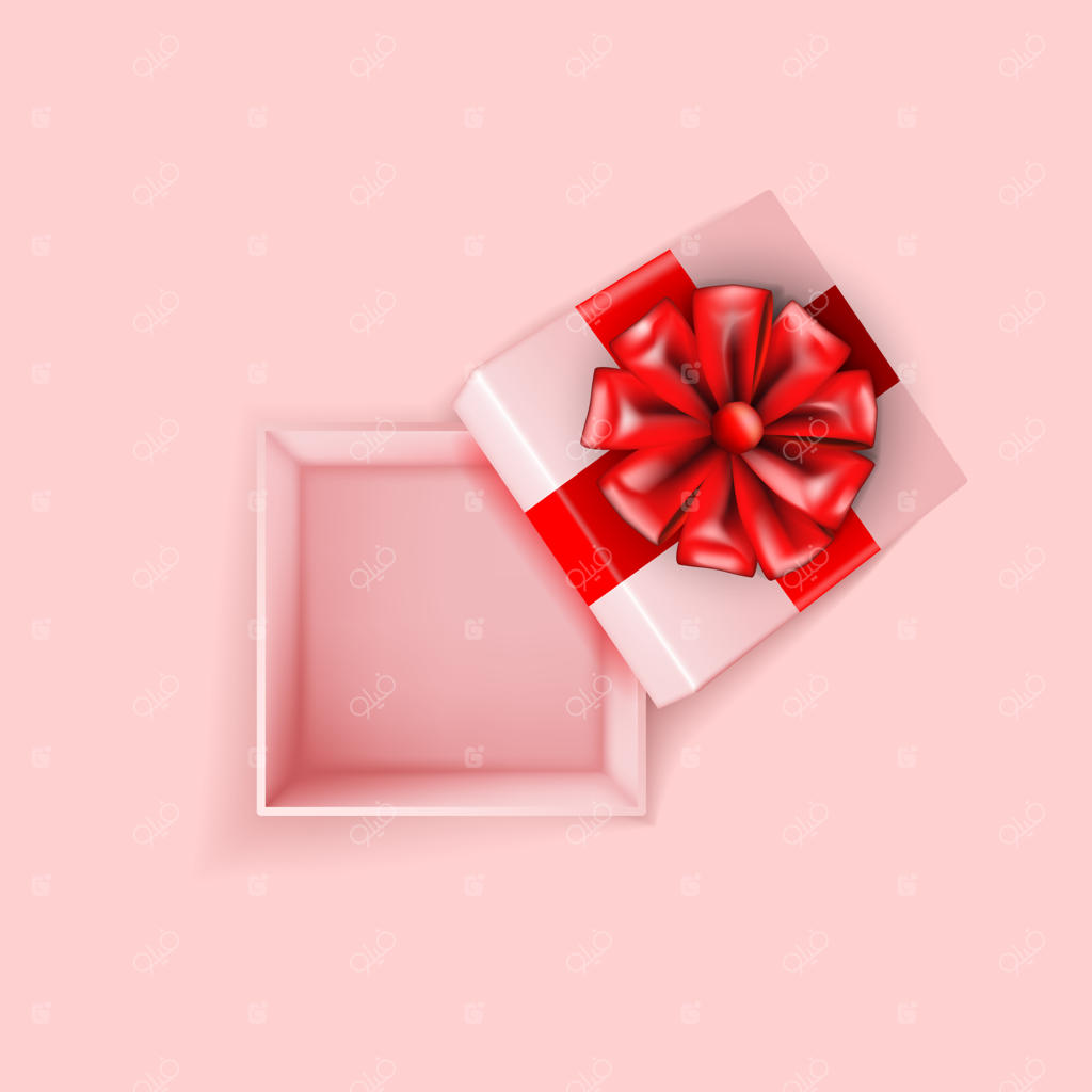 جعبه هدیه مربعی با رنگ‌های ملایم و پاپیون قرمز