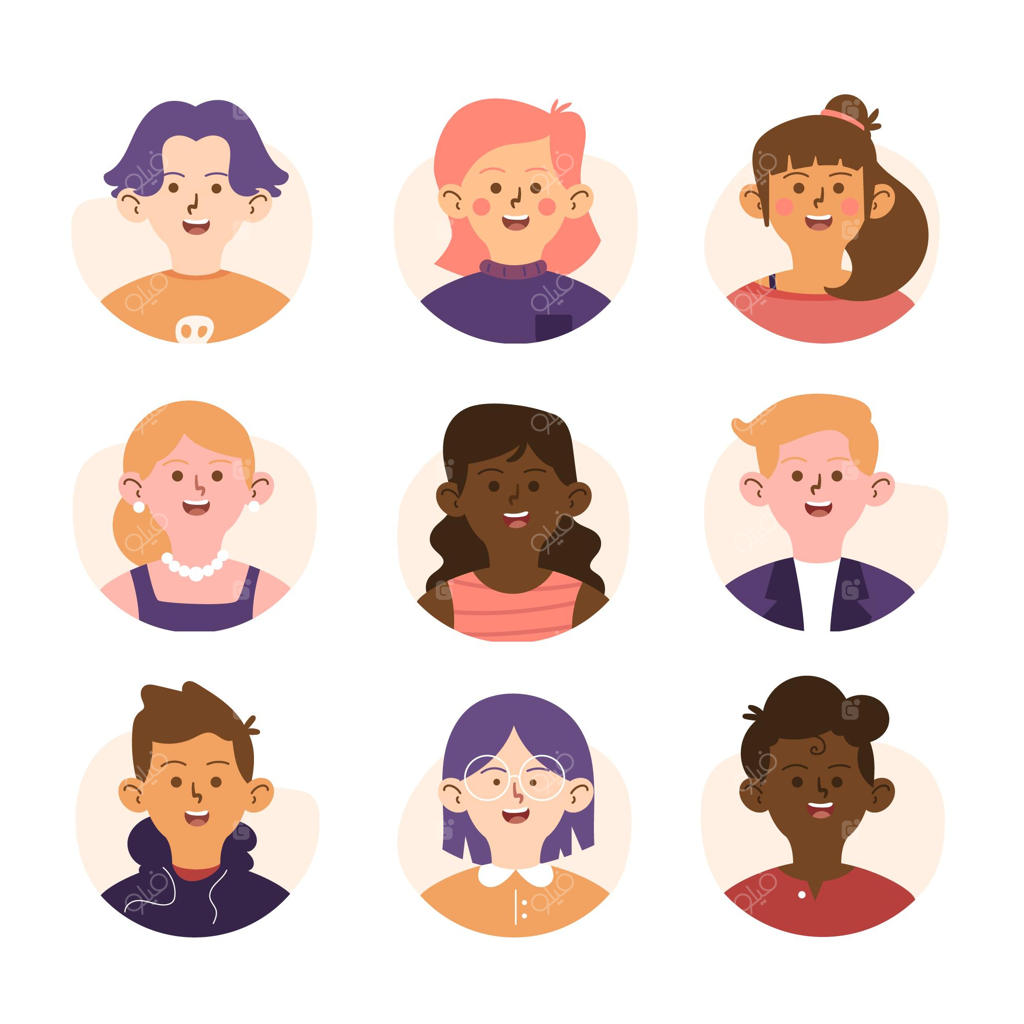 مجموعه طراحی دستی از آیکون‌های مختلف پروفایل