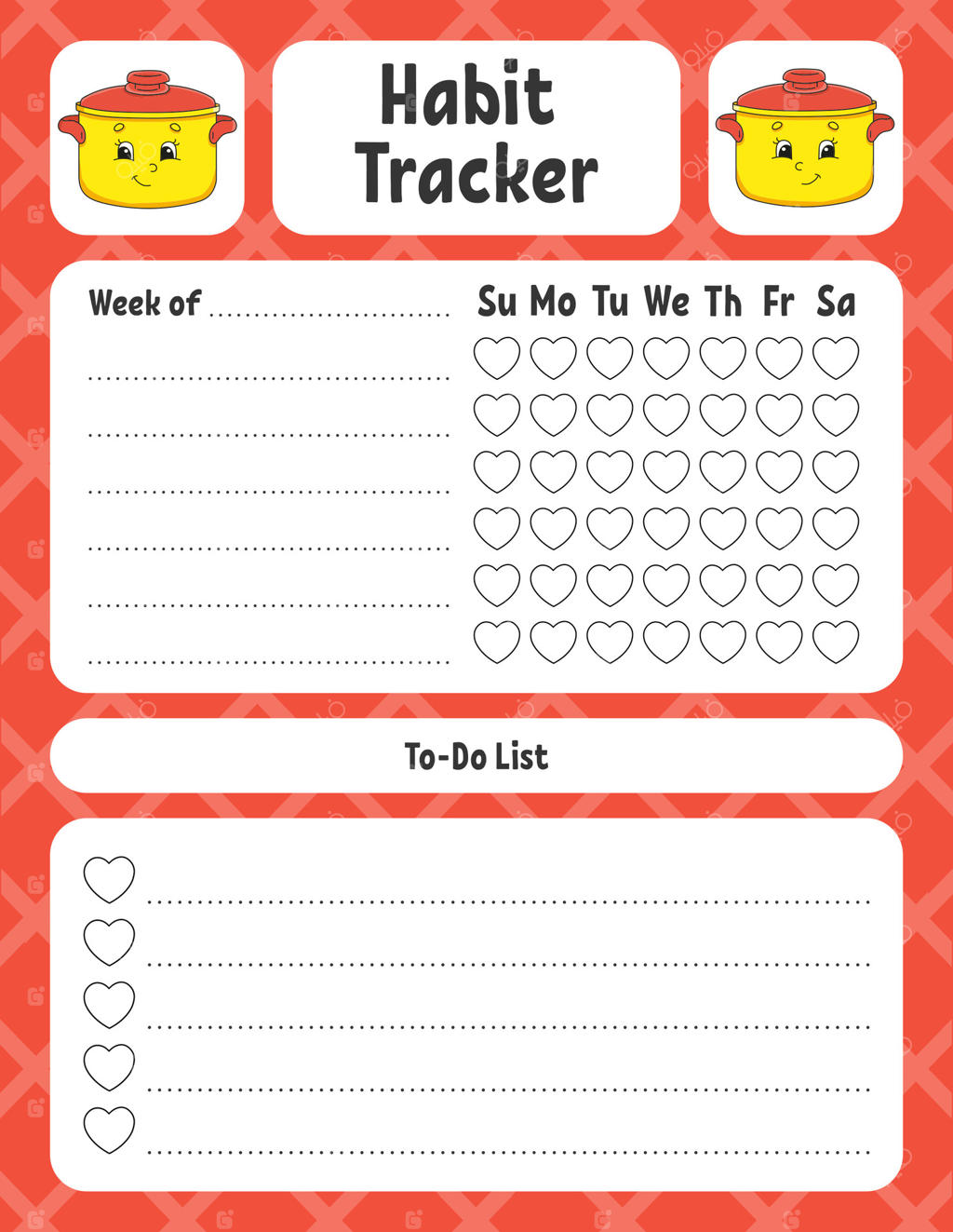 ردیاب عادت برای کودکان: الگوی آماده چاپ برای استفاده دستی.