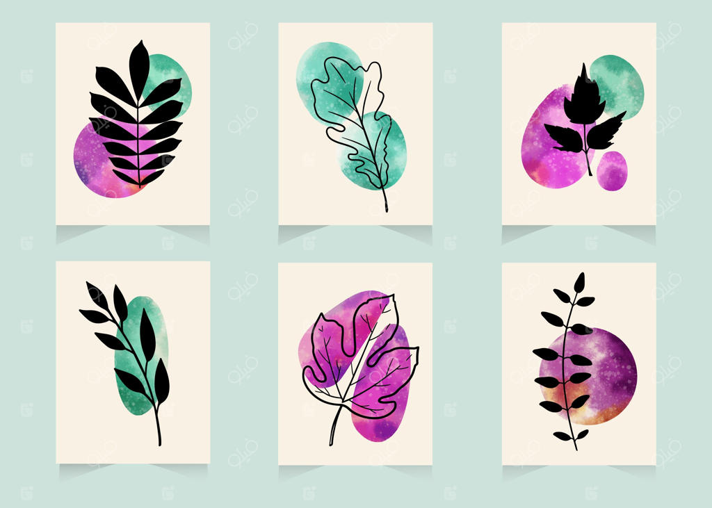 مجموعه‌ای از جلدهای مینیمال دست‌ساز با آبرنگ دستی نقاشی شده