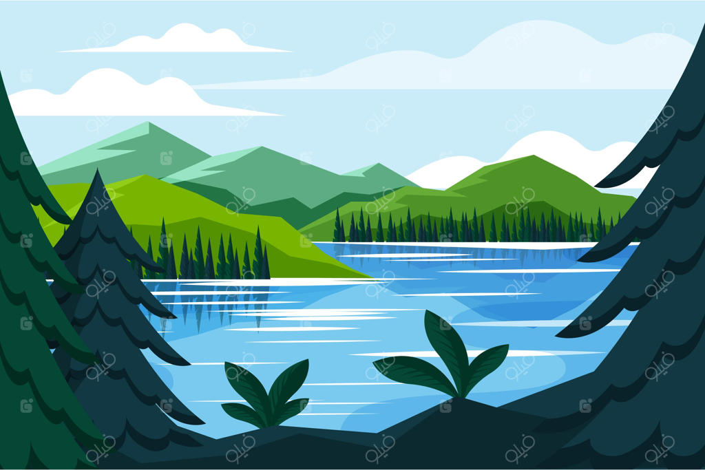 منظره دریاچه با طراحی دستی و سبک ساده