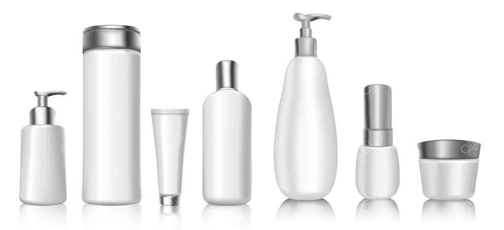 ماکت واقعی قالب‌های خالی بسته‌بندی محصولات آرایشی سه‌بعدی: بطری‌های پلاستیکی نرم سفید رنگ.