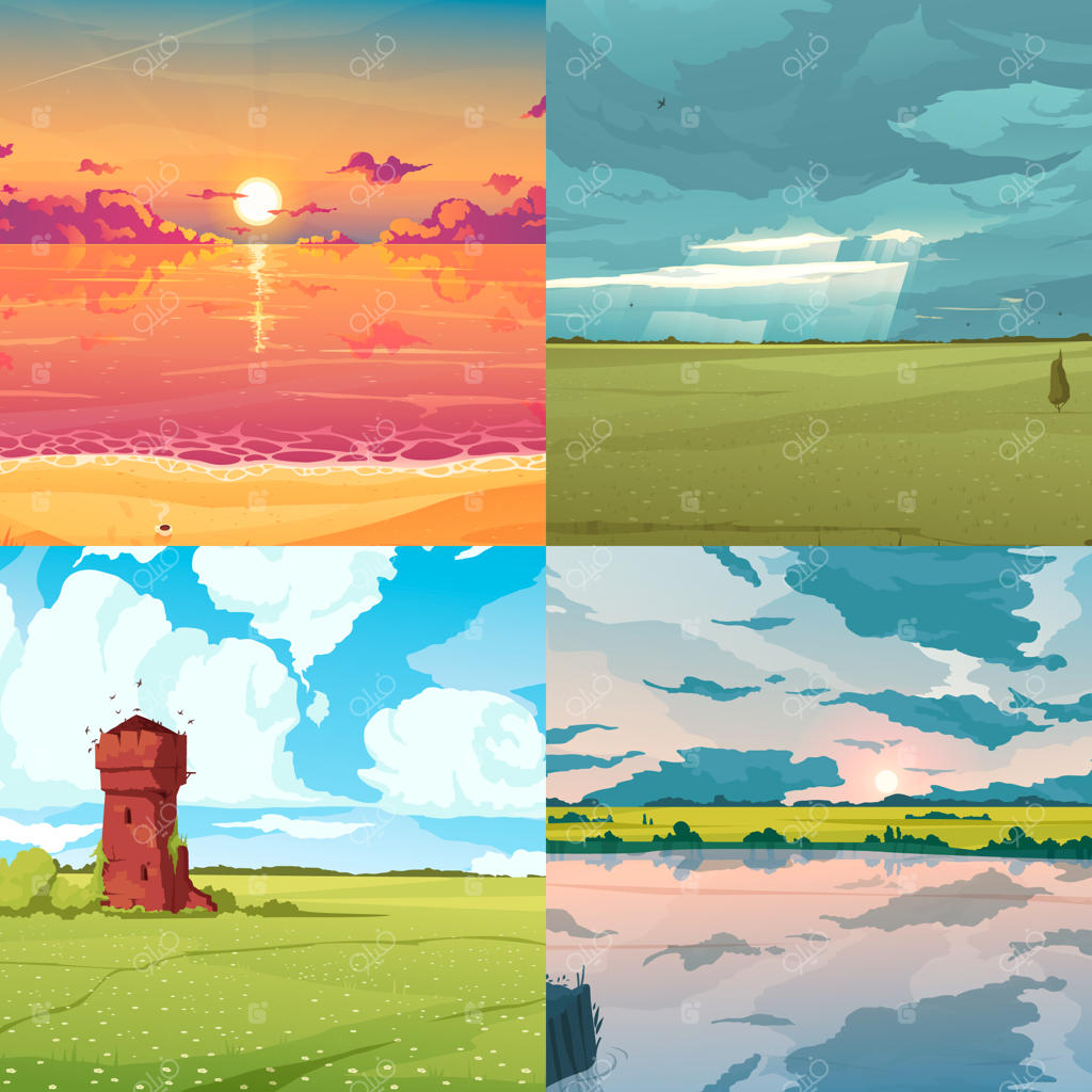 مجموعه آیکون‌های آسمان با نمادهای صبح و عصر - تصویرسازی وکتور تخت