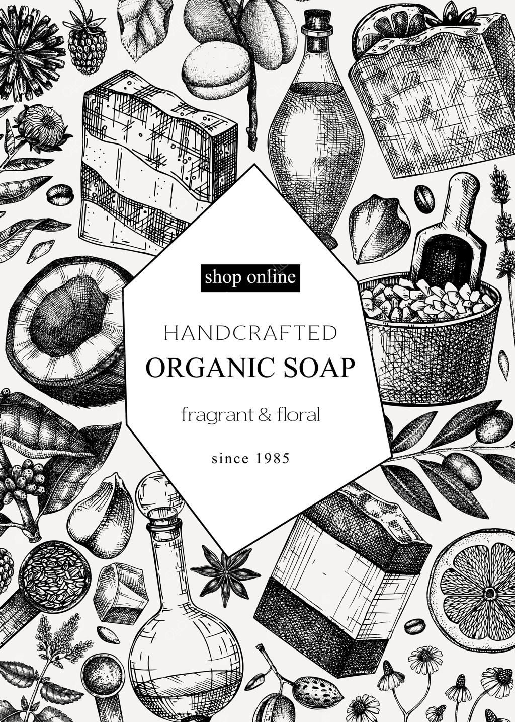 طرح دست‌کشی قاب صابون با مواد معطر برای لوازم آرایشی و عطرسازی و صابون