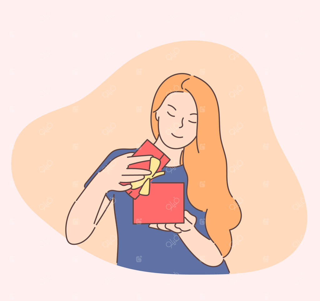 زن خوشحال در حال باز کردن هدیه جشن کریسمس، سنت فصل زمستان.