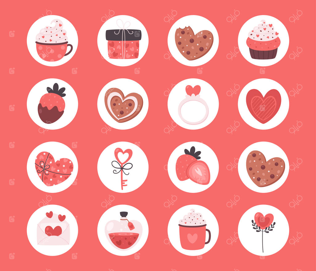 مجموعه‌ای از عناصر عاشقانه و ولنتاین