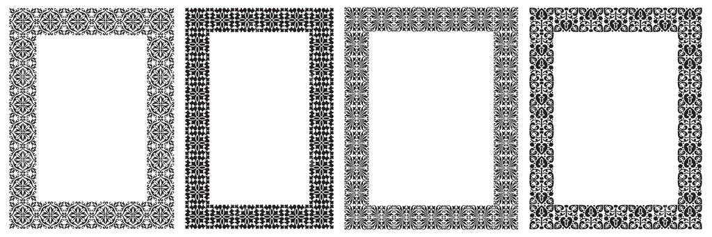 چهار قاب تزئینی سیاه و سفید با طرح‌های پرنقش و نگار