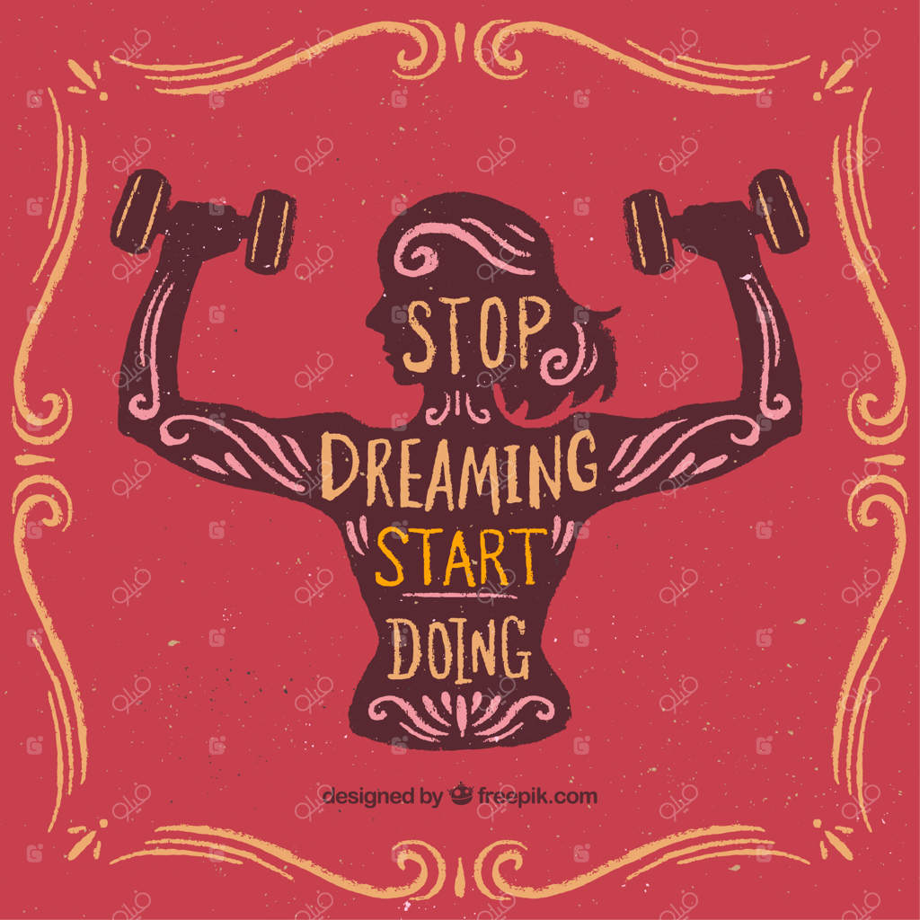 پشت‌زمینه پیام انگیزشی با سیلوئت زنی با دمبل‌ها