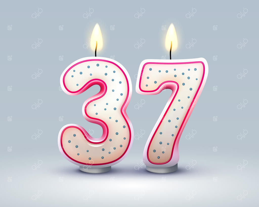سالگرد تولد مبارک: سی و هفت سالگی با شمع تولد عددی وکتوری
