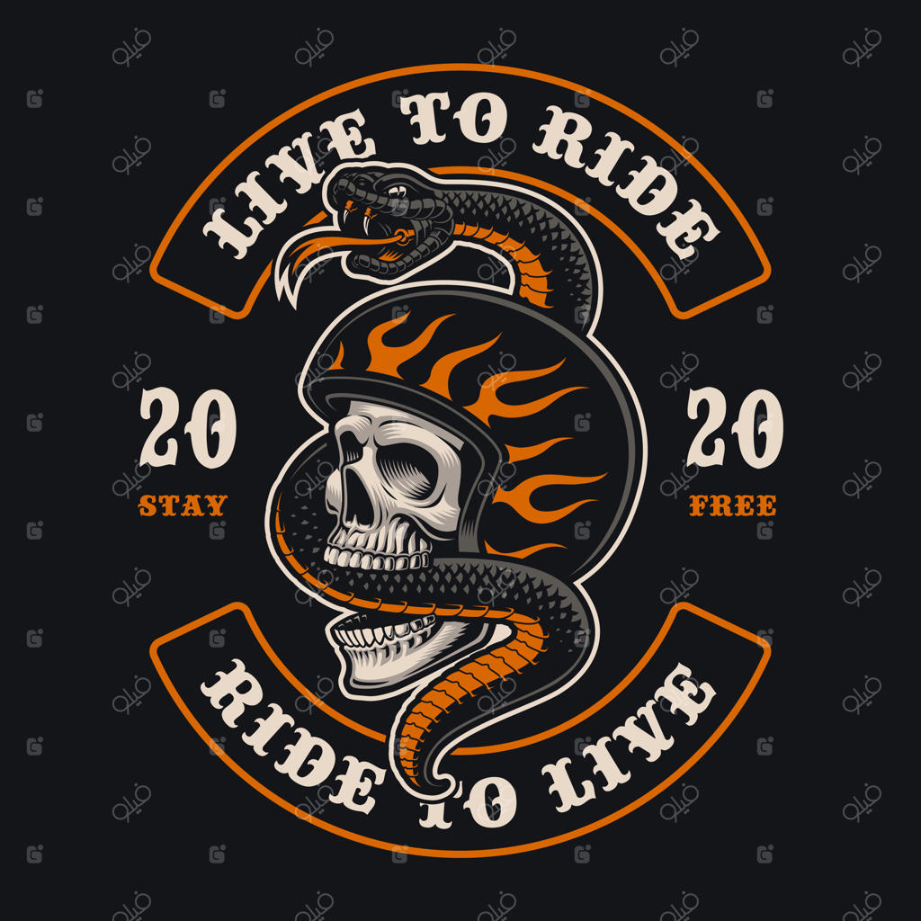 طرح جمجمه موتور سوار با مار؛ ایده‌آل برای لوگو و چاپ روی تی‌شرت