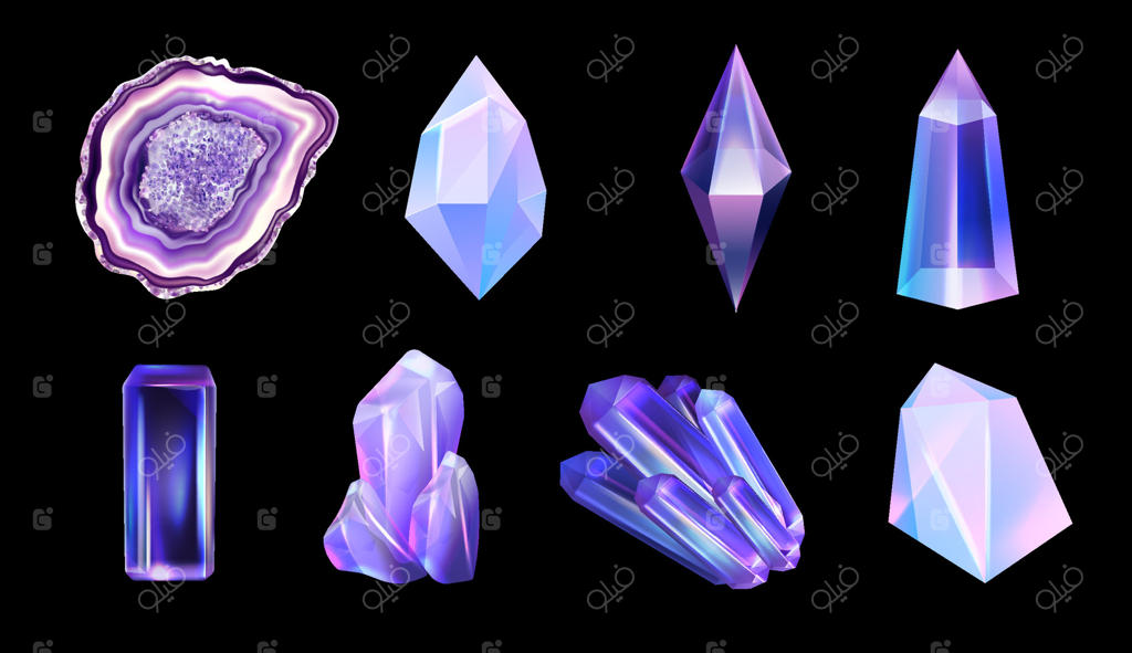 مجموعه وکتور حرفه‌ای کریستال و ژئودهای درخشان