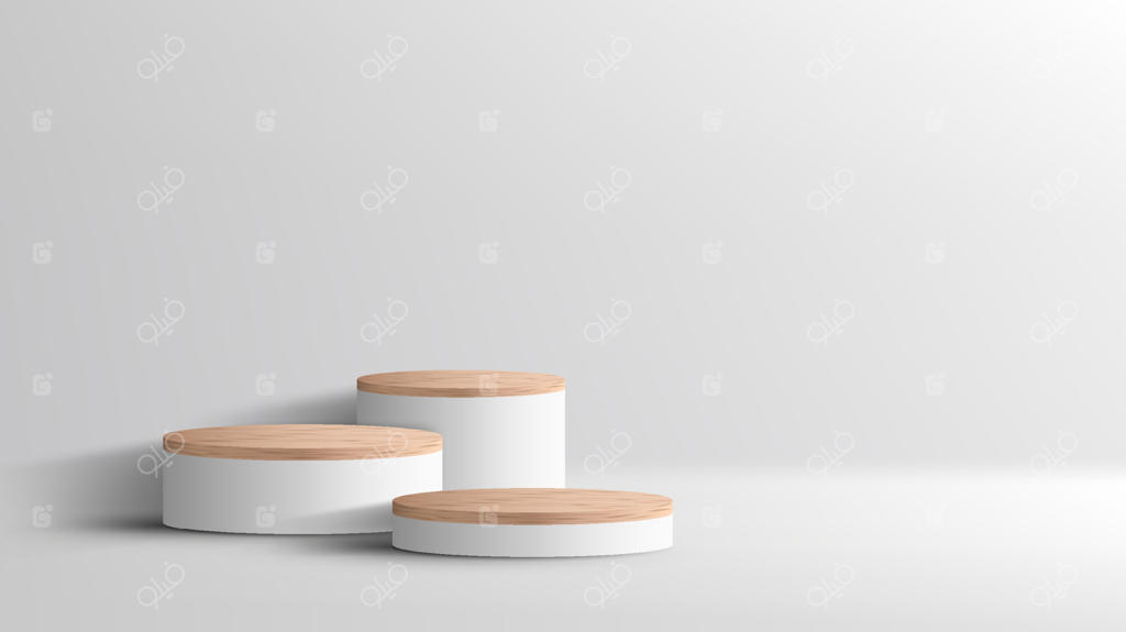 سکوی چوبی سه‌بعدی واقع‌گرایانه روی پس‌زمینه سفید