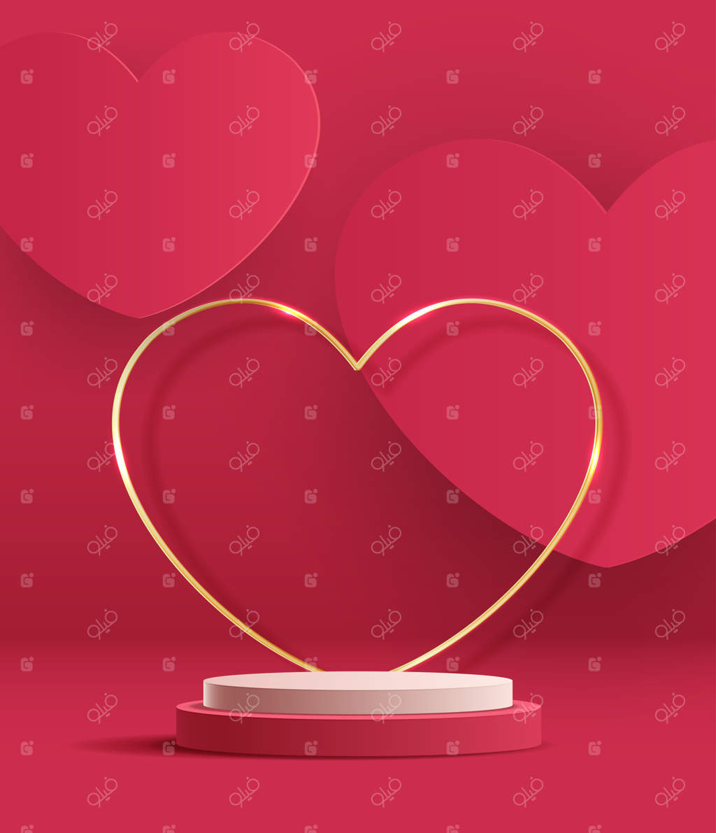 پس‌زمینه صورتی سکو برای نمایش محصولات در روز ولنتاین روی سکوی عشق برای نمایش لوازم آرایشی با نمادهای هنری عشق برای طراحی وکتور شاد