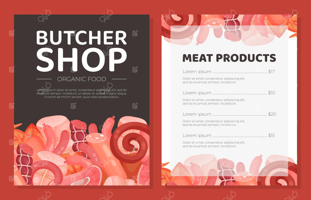 انتخاب قصابی با قیمت: گوشت ارگانیک، محصولات فروشگاه روستایی، بنر محصولات بازار