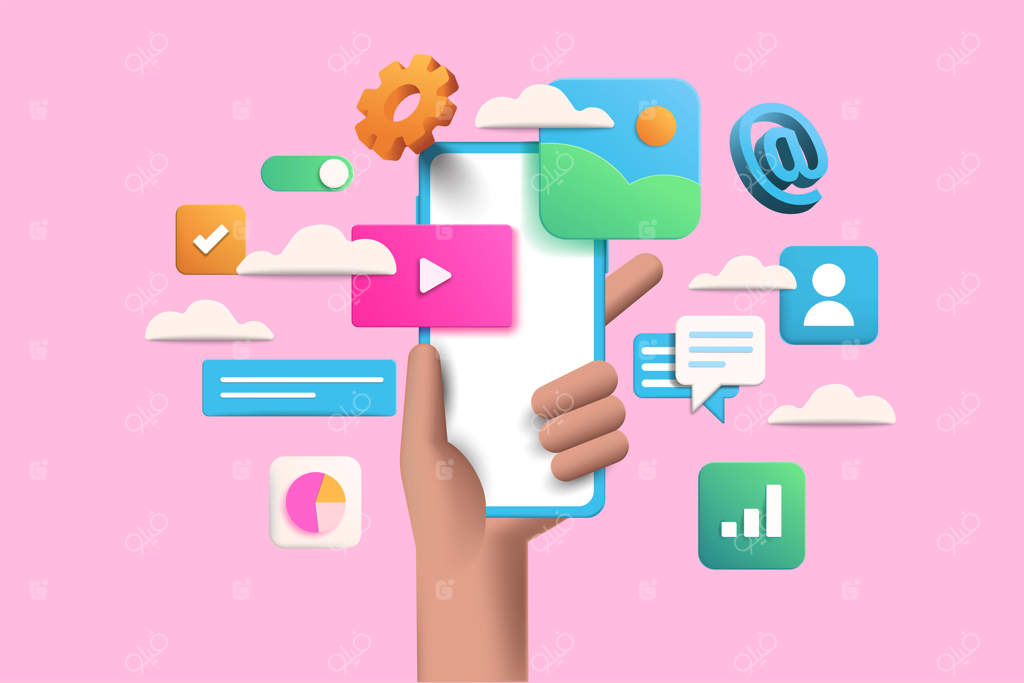 تصویر تلفن دستی بر روی پس‌زمینه صورتی