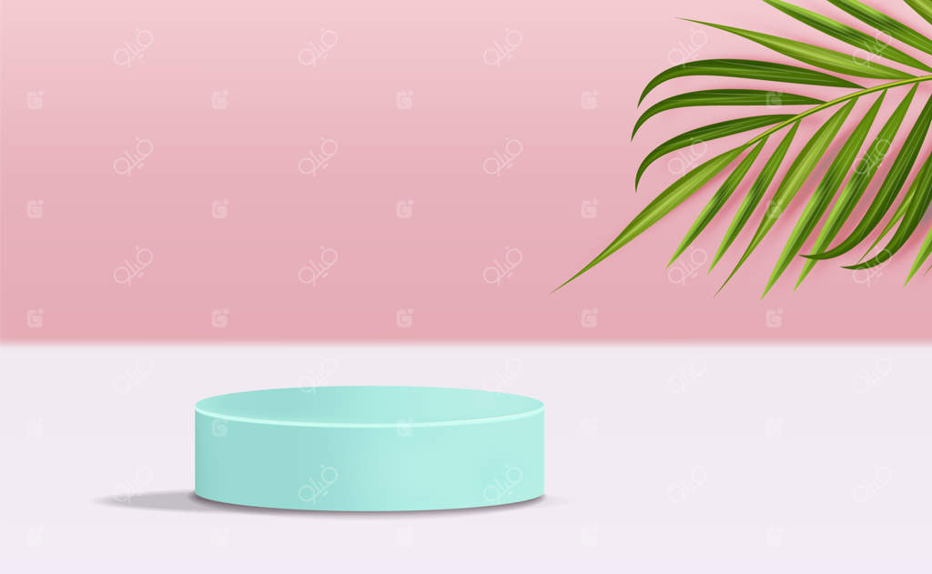 صحنه سه‌بعدی واقعی برای استند لوازم آرایش تابستانی - بنر صحنه گرمسیری با فرم‌های هندسی وکتور