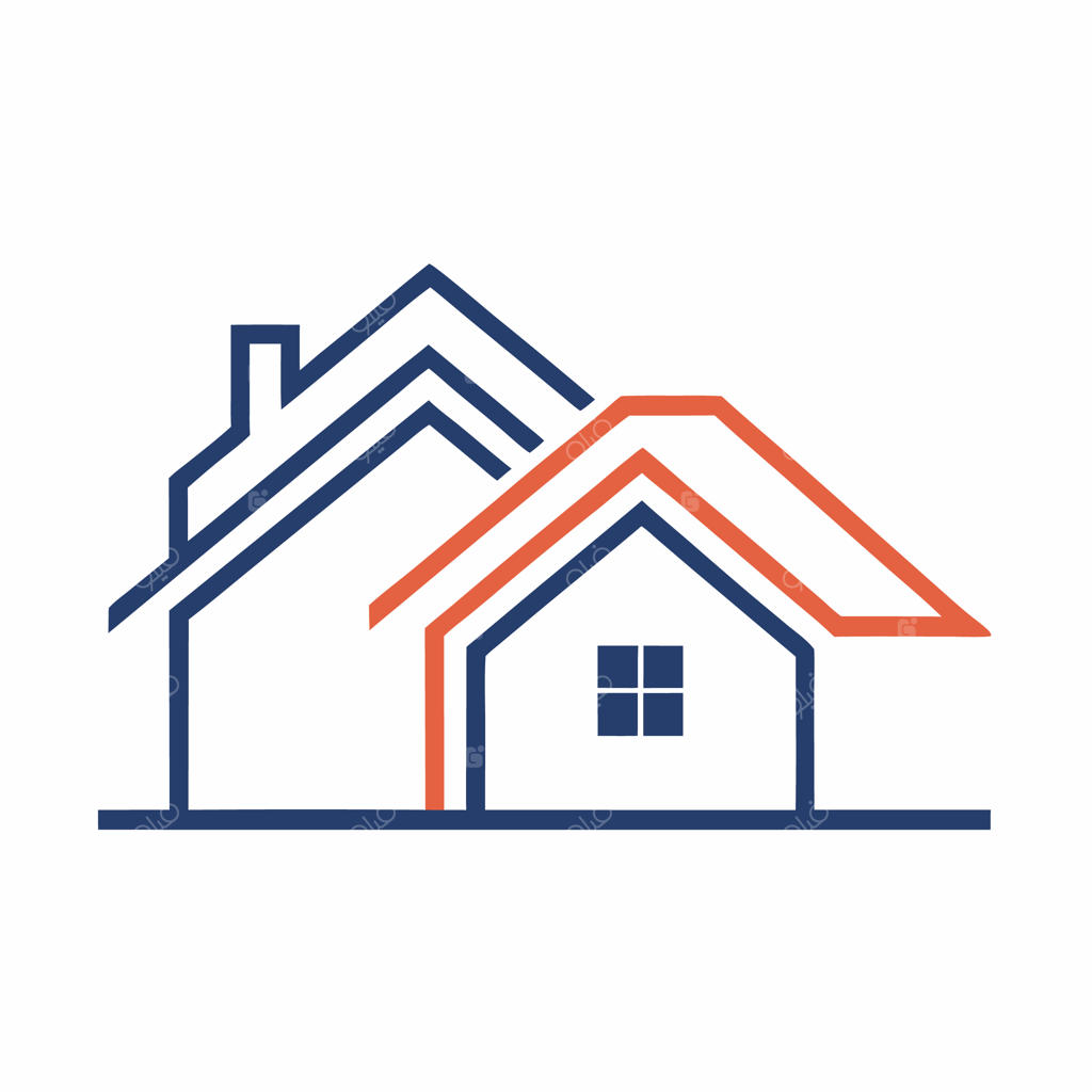 لوگوی خطی ساده با طرح کلی خانه و سقف، مناسب برای شرکت‌های ساخت‌وساز مسکونی