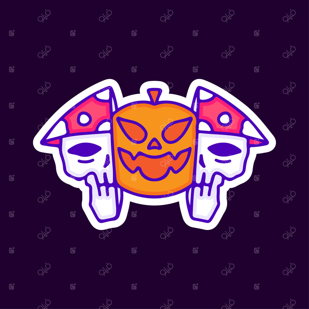 طرح تیشرت: جمجمه قارچی با هیولای کدویی درون آن