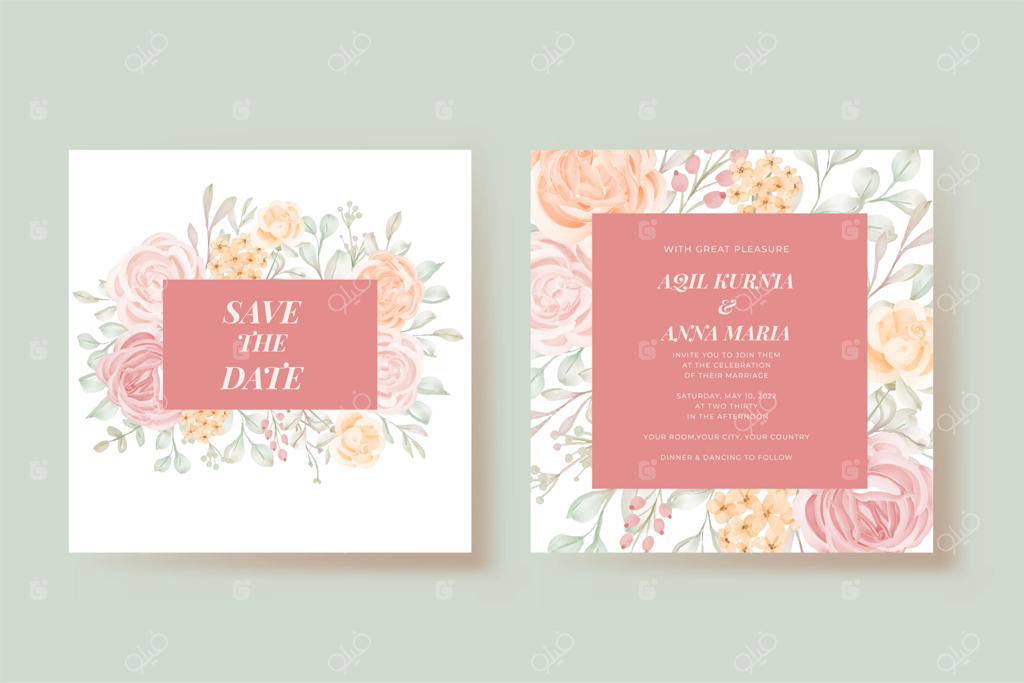 دعوتنامه لوکس عروسی با طرح گل رز هلو