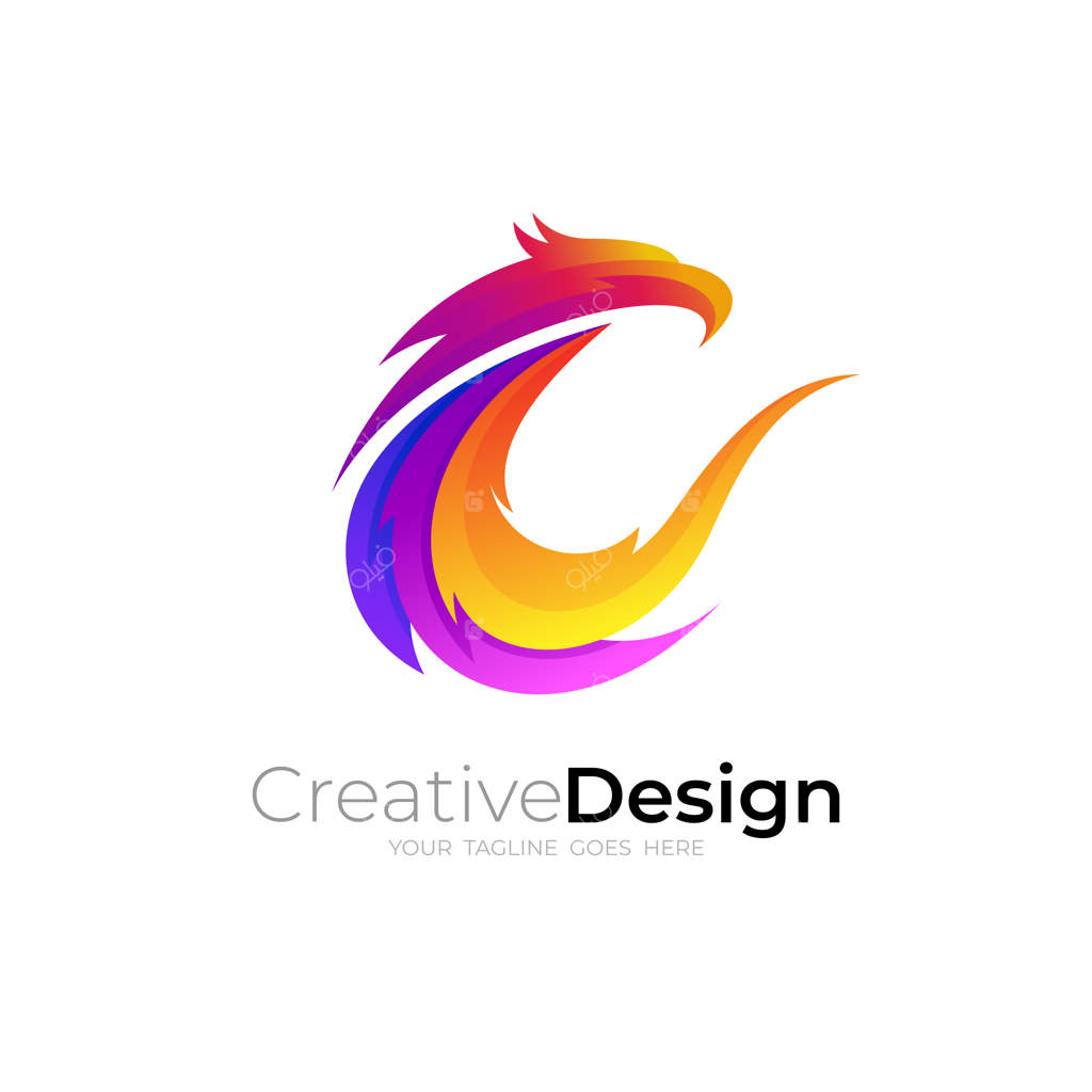 ترکیب طراحی لوگوی عقاب و حرف C: آیکون‌های سه‌بعدی رنگارنگ