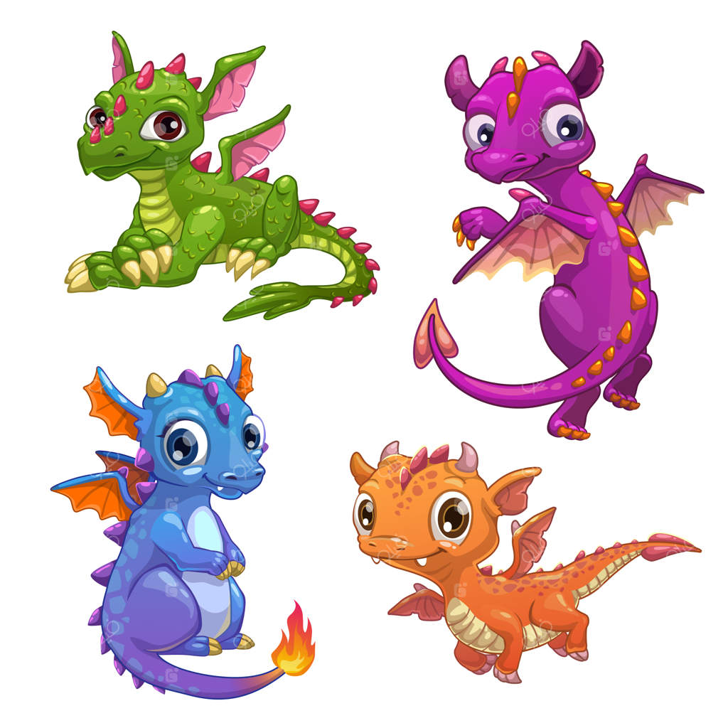 مجموعه‌ای از اژدهاهای کارتونی بامزه و کوچک - تصویر برداری