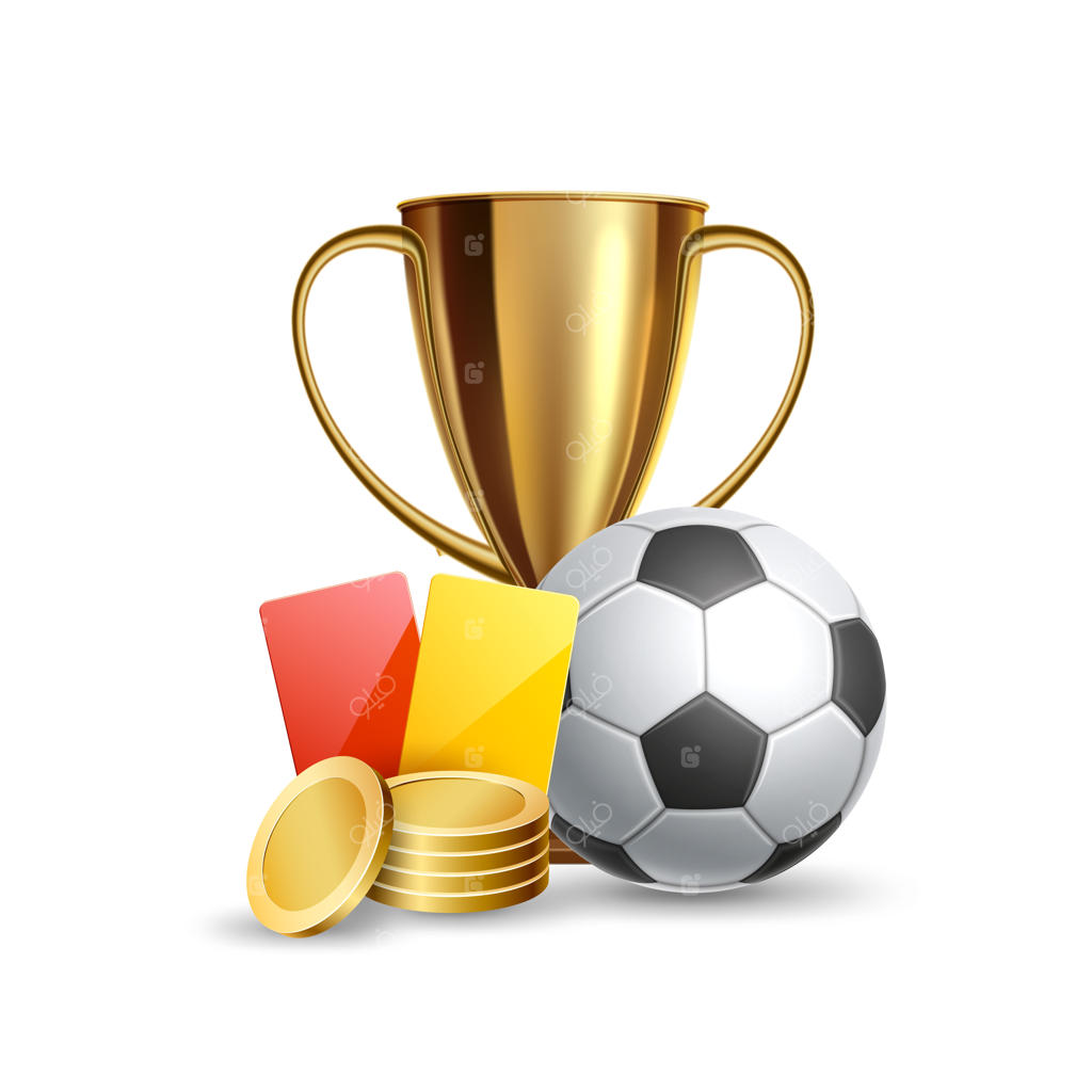 جام جایزه طلایی واقع‌گرایانه: توپ فوتبال، کارت‌های قرمز و زرد داوری و سکه‌های طلایی وکتور