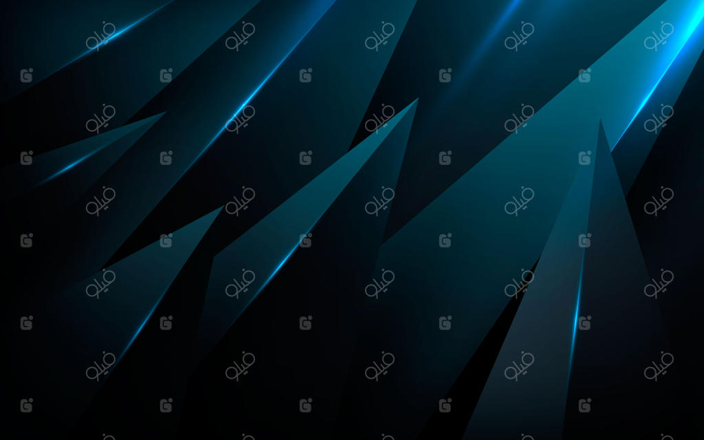 پس‌زمینه انتزاعی و سه‌بعدی مشکی با اشکال مخروطی و نور آبی