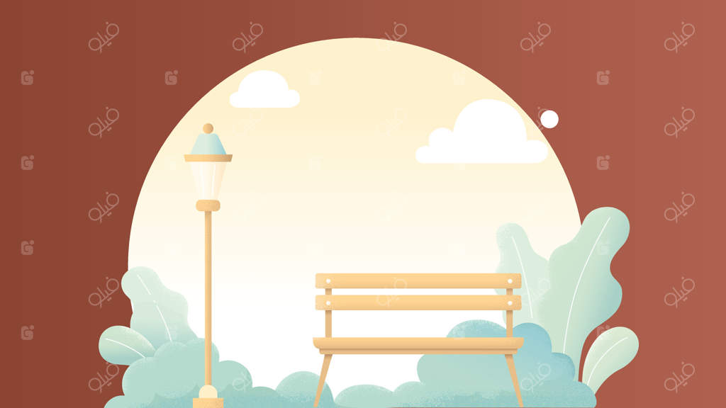 طرح ساده باغچه با نیمکت و چراغ