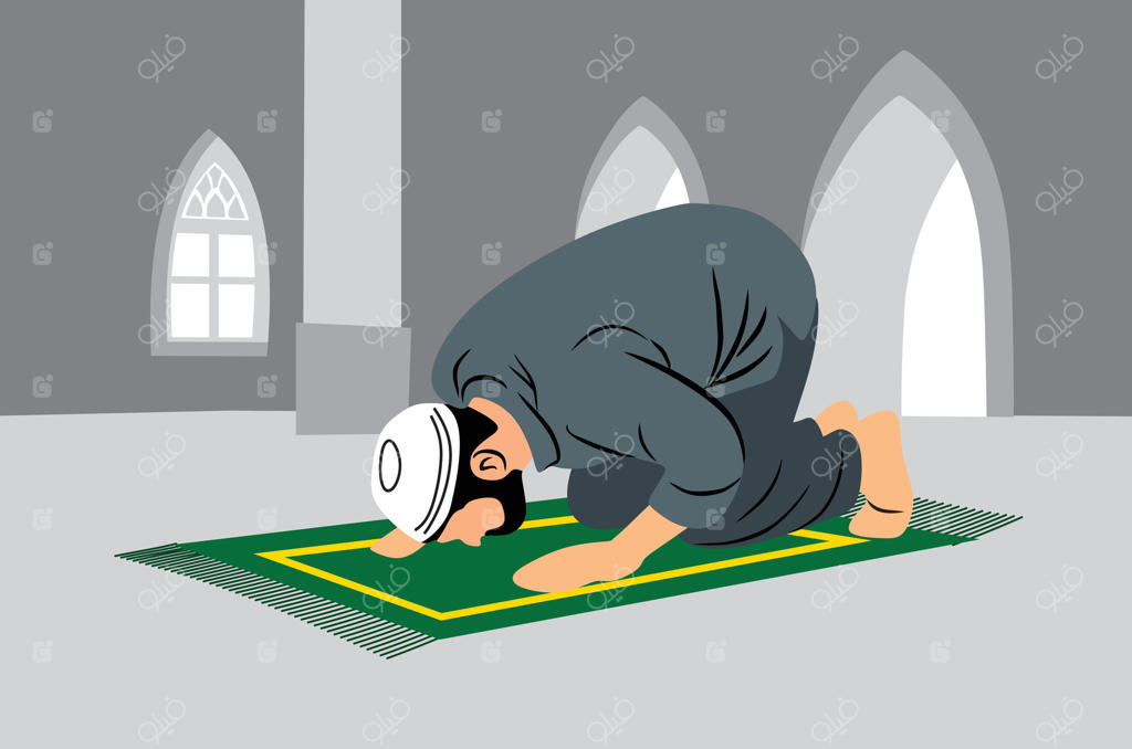 طراحی بنر: تصویر مرد مسلمان در حال نماز در مسجد
