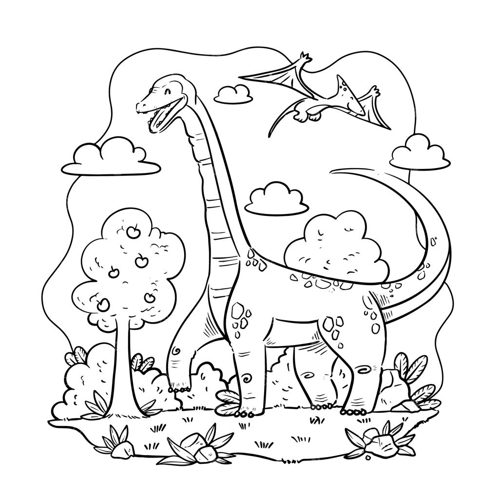 تصویرسازی دستی دایناسور برای کتاب رنگ‌آمیزی