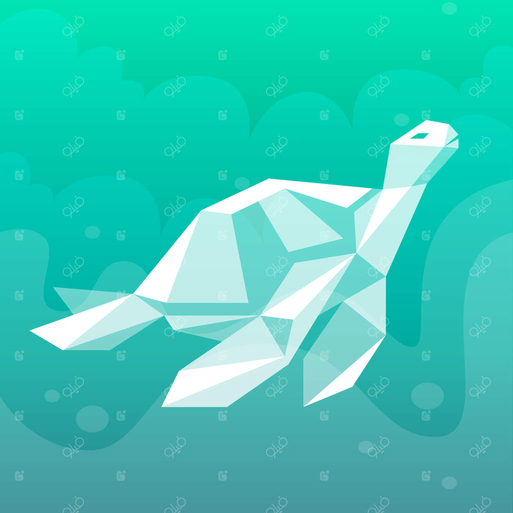 لاک‌پشت به سبک چندضلعی روی پس‌زمینه زمردین درخشان