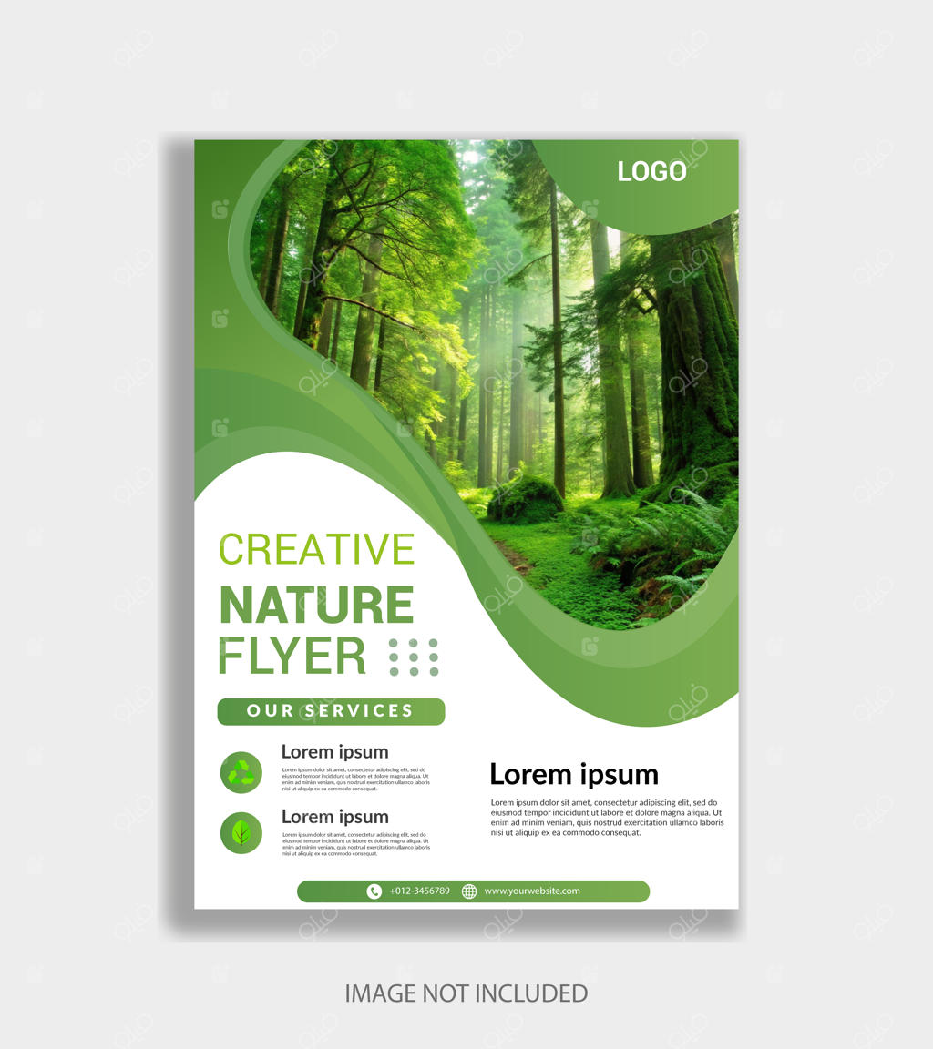 قالب تراکت خلاقانه با طرح طبیعت برای تبلیغ خدمات سازگار با محیط زیست