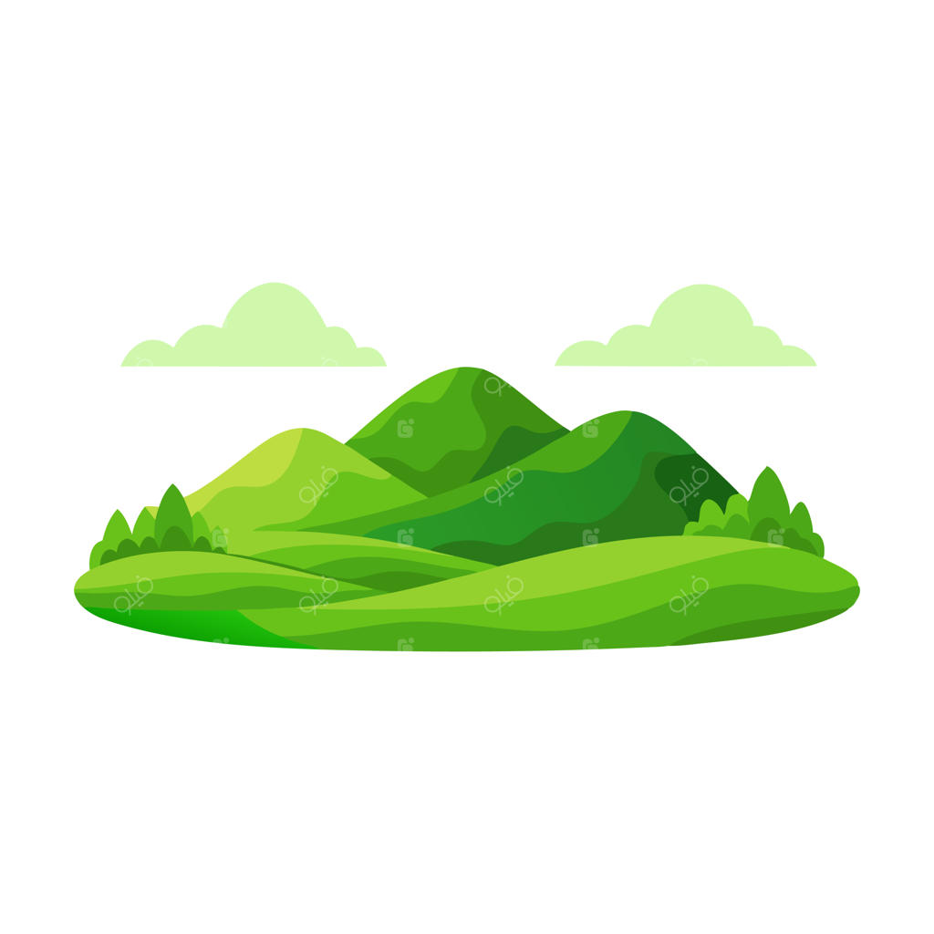 تصویرسازی وکتور تخت از منظره تپه‌های سبز در پس‌زمینه سفید